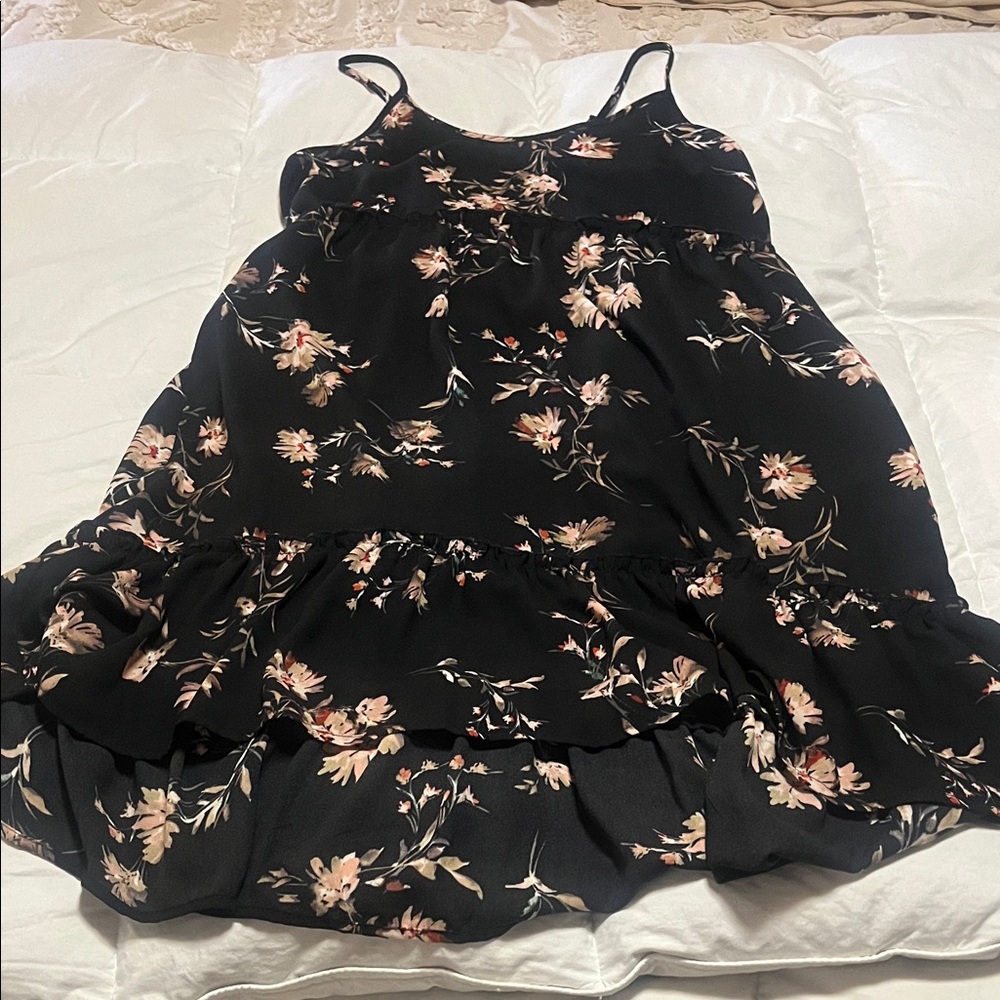 Xhilaration Black Floral Ruffle Asymmetrical Slip Dress